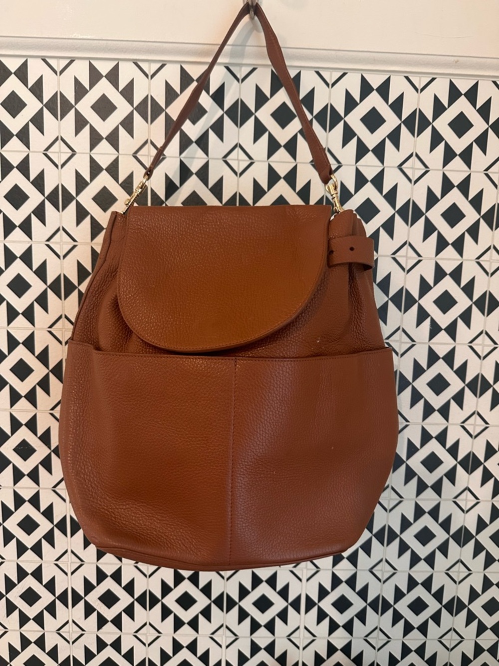 Cuyana Cognac Leather Shoulder Bag